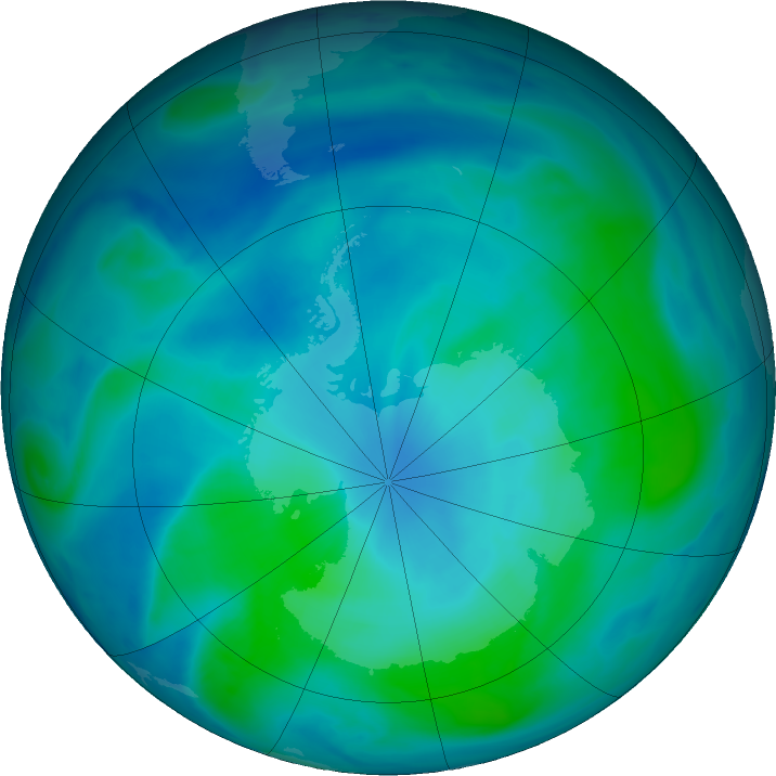 Antarctic ozone map for 22 February 2022